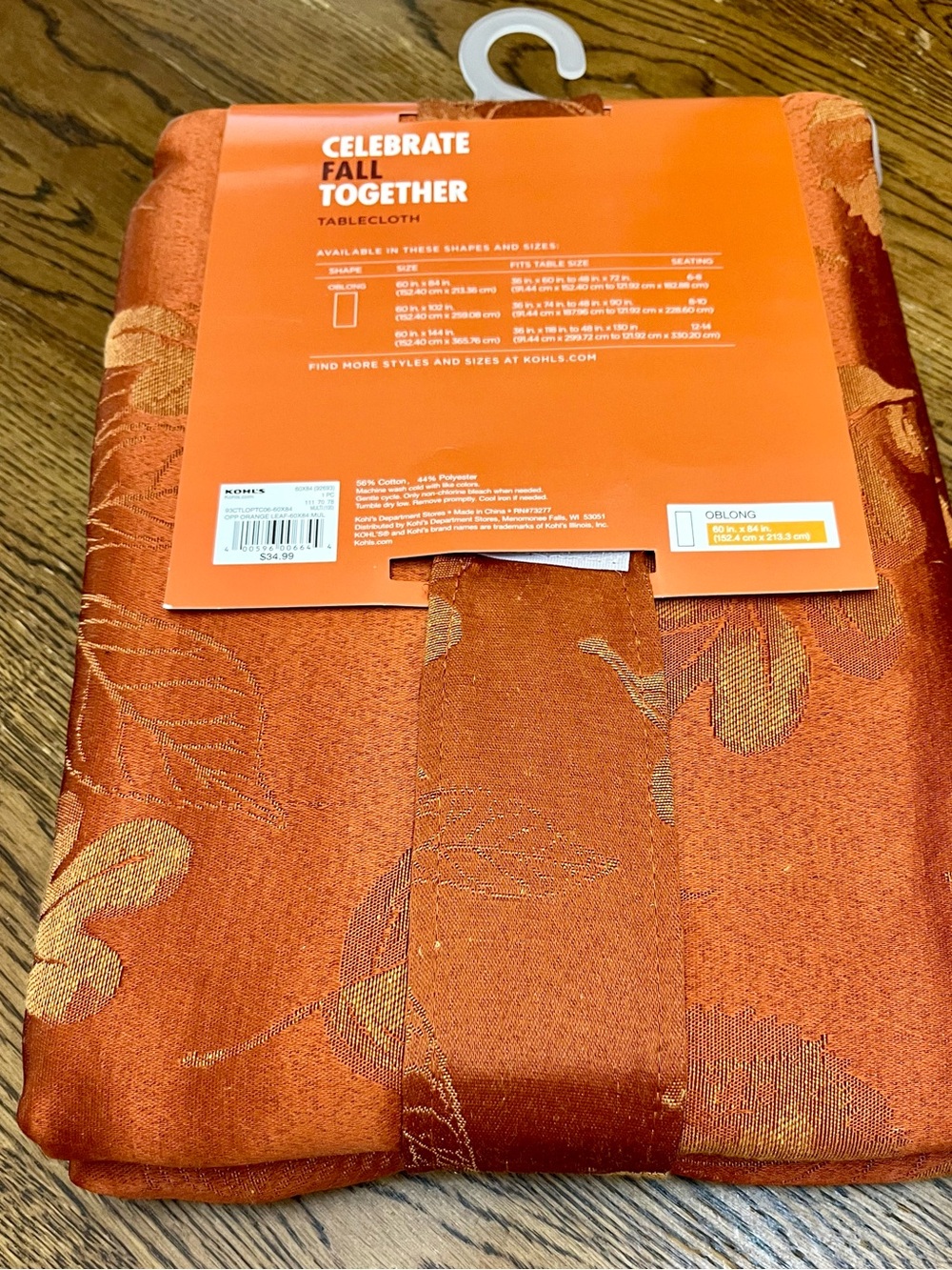 NWT Celebrate Fall Together Leaves Oblong Tablecloth 60x84 Rust Orange Kohl's